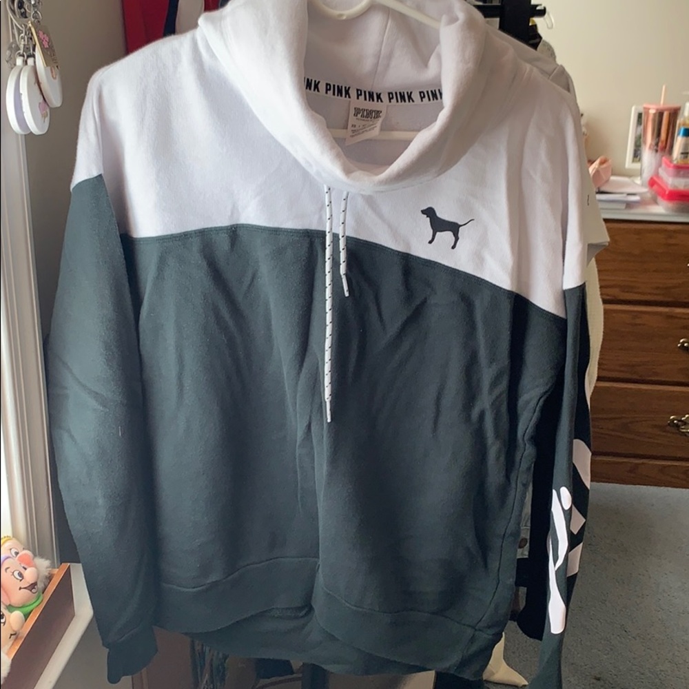PINK green and white color block crew